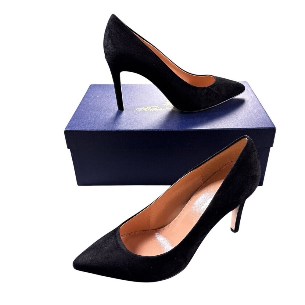 Brooks Brothers Suede Heels Size 6.5 Black Tall Pointed Toe Pumps Made In Italy